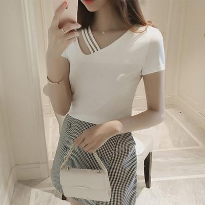 Kurzarm-T-Shirt für Damen Im Sommer Koreanischer Neuer Stil Damen Ins Student V-Ausschnitt Schlanke Figur Kleidung für Damen