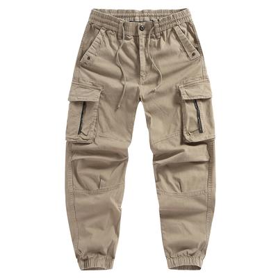 Men's Casual Cargo Pants Solid Drawstring Multi-Pockets Cotton Full Length Jogging Trousers Male Streetwear Sports Pants