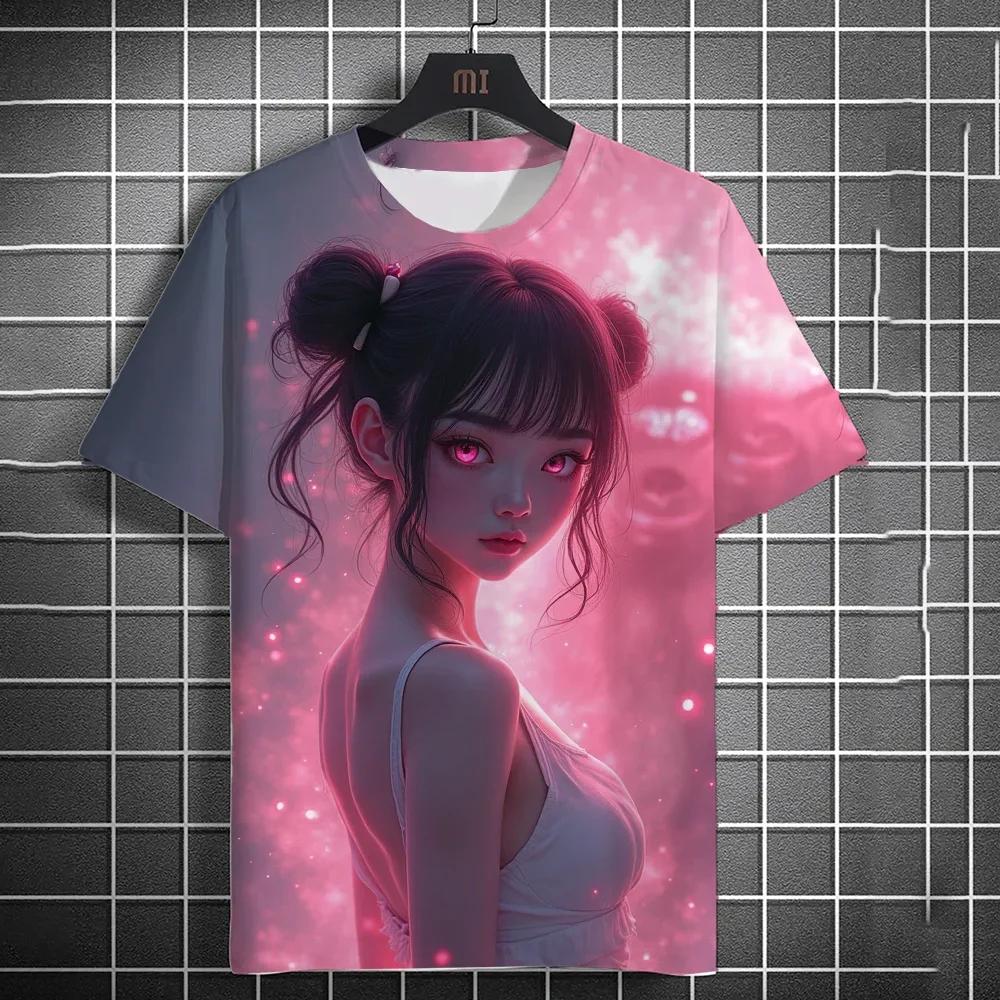 3D Printed 2026 New Anime Girl Pattern Women's T Shirt Summer Short Sleeve Fashion Casual Oversized Top Streetwear Cool Gift