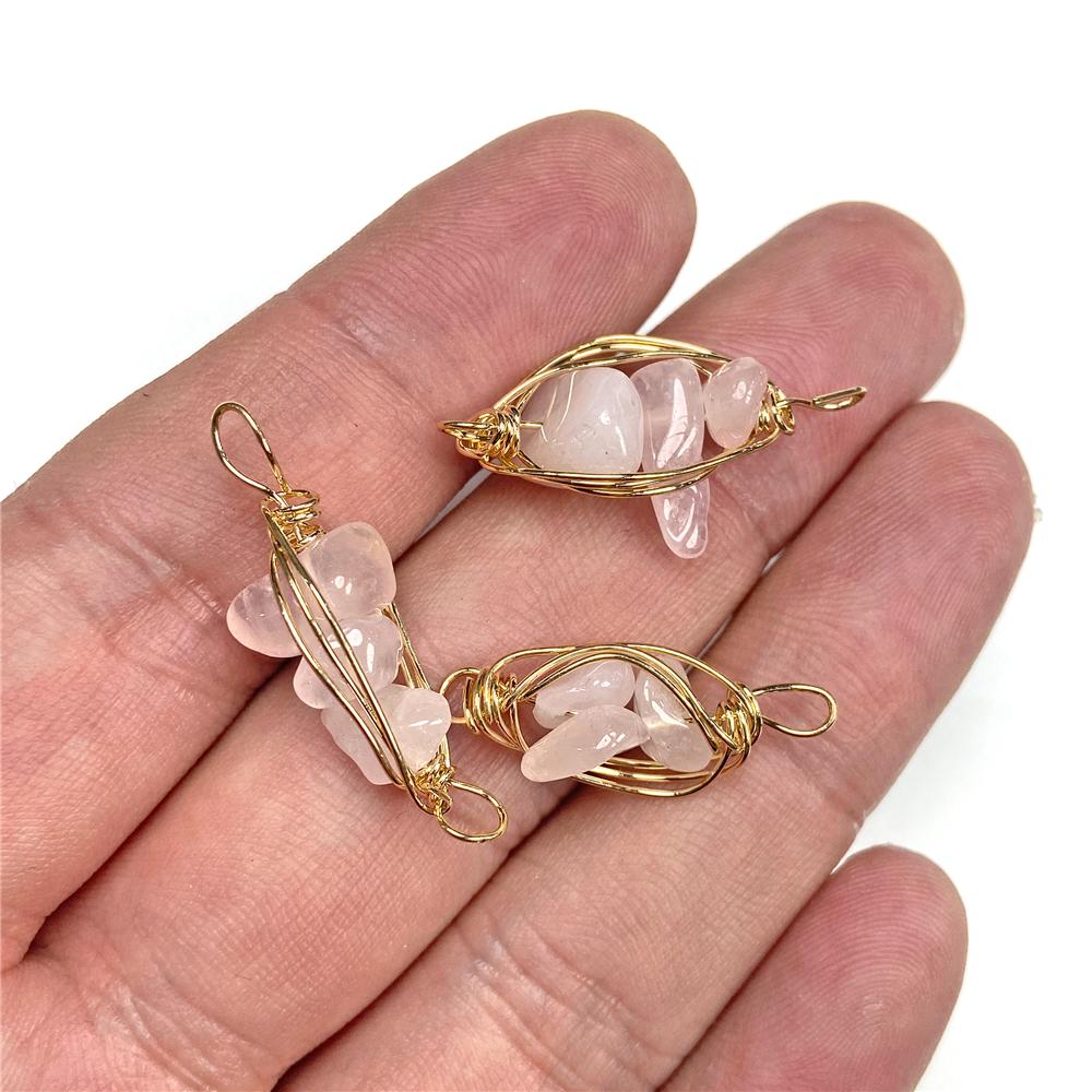 Irregural Stone Chips Connector Charms Natural Crystal Winding Stone Connector Pendant Winding for Women Making Jewerly DIY