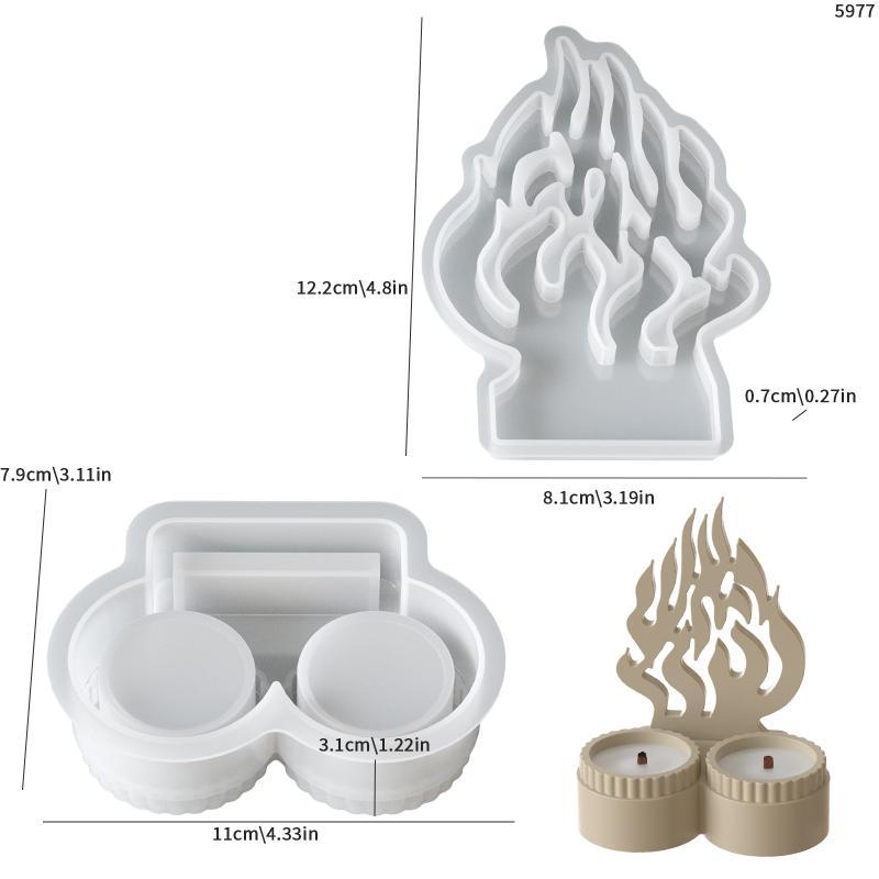 NEW 1set Silicone Candle Holder Mold With Fire Shaped Ornament Mold Silicone Tealight Mould For Plaster Concrete Resin Casting