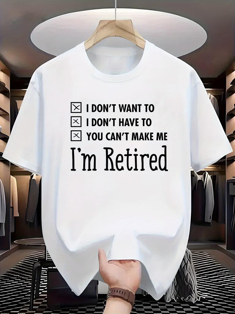 Men Crew Neck Tee Retired Checklist Text Print Short Sleeve Oversized Male Daily Casual Soft Si
