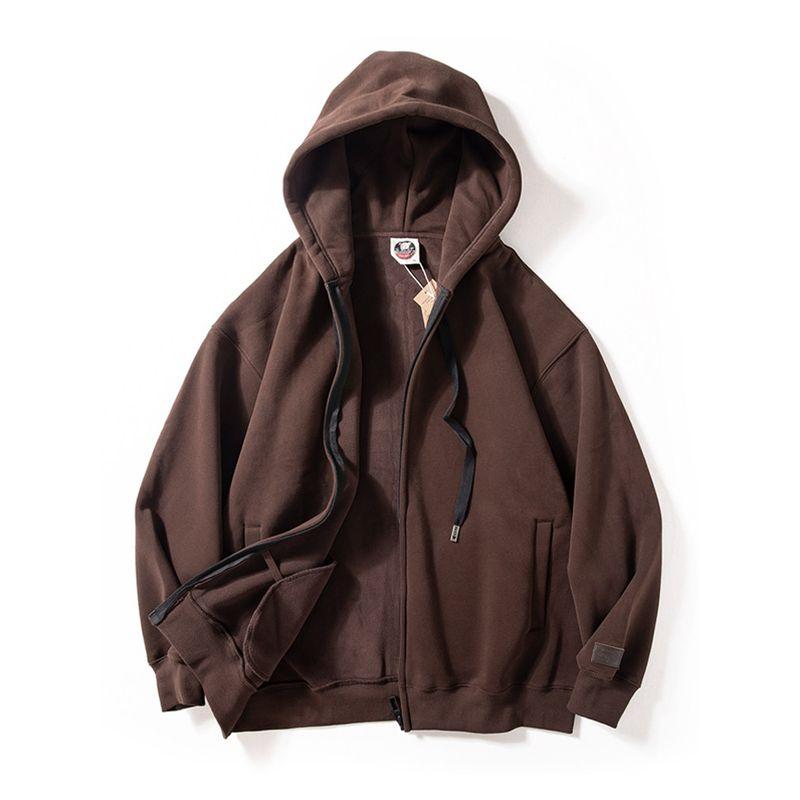 Men's 450g Heavyweight Fleece American Retro Cardigan Jacket Couple's Fleece-Lined Warm Casual Hooded Sweatshirt