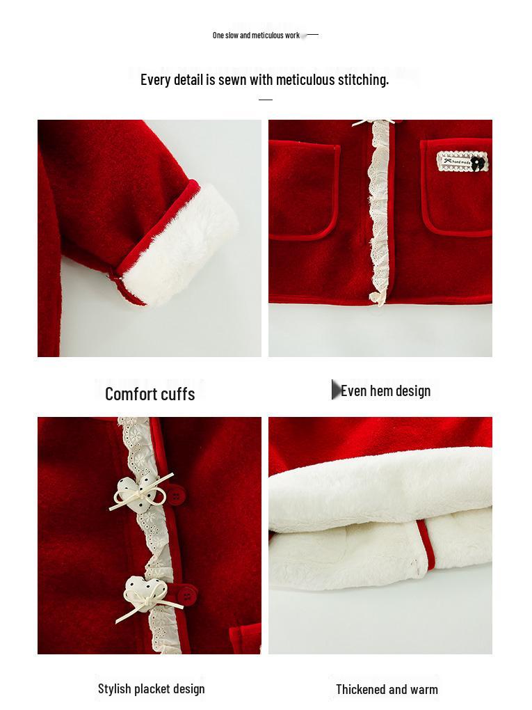 2025 Girls' Fleece Hooded Winter Woolen Coat - Fashionable & Stylish