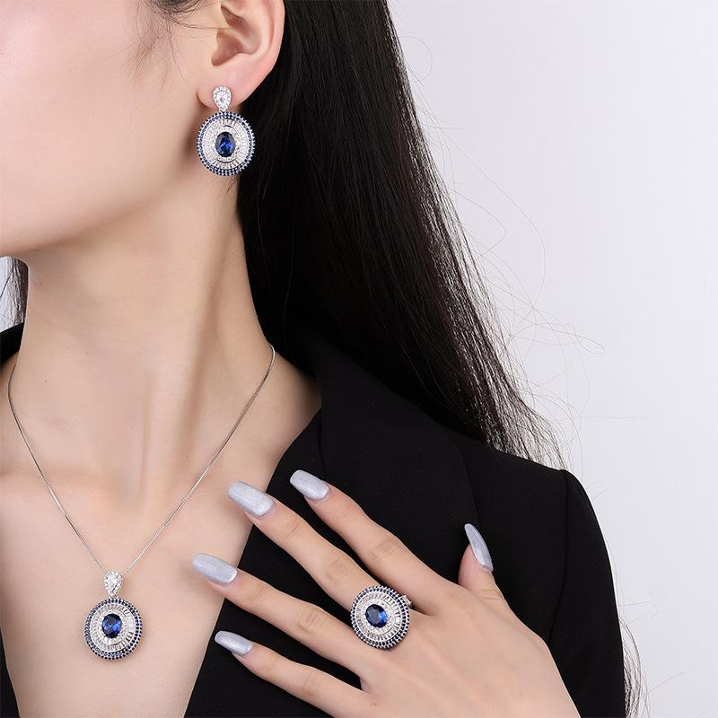 Jewelry Copper Gold-Plated Simulation Color Treasure Royal Sapphire Shine Diamond-Encrusted Ladies Pendant Set 8 * 10