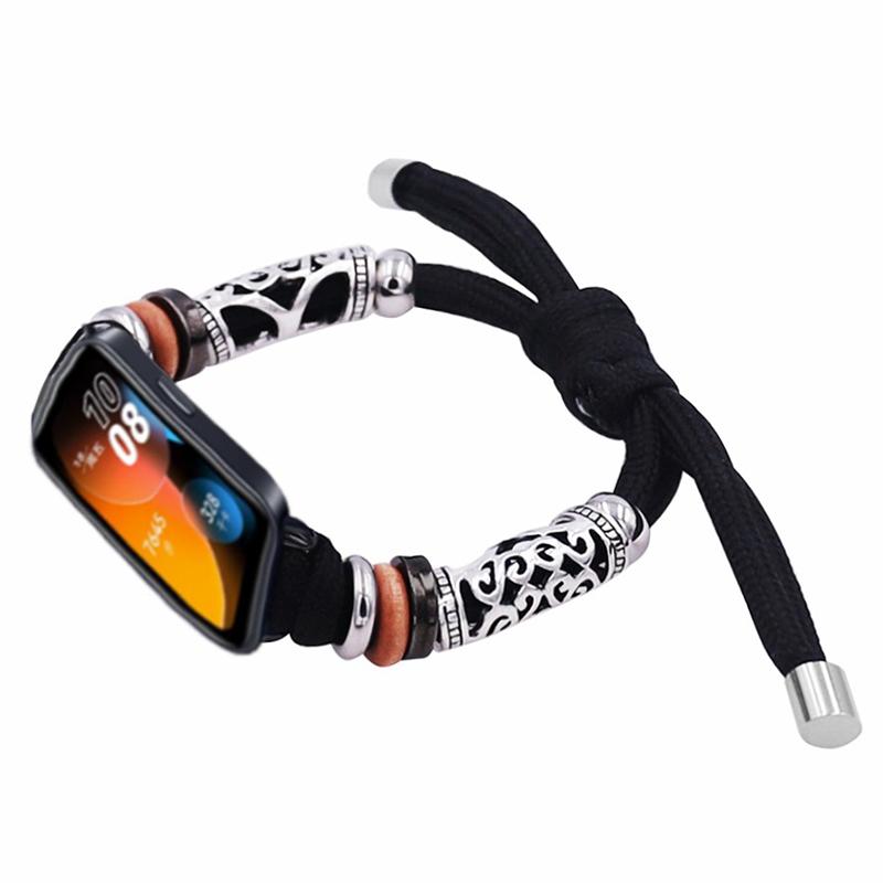 

Для Huawei Band 8/Band 8 NFC/Band 9/Band 9 NFC Ремінець для годинника з намистинами, Декор, Плетений шнур, Регульований зап ястний ремінець Black