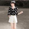 Elegant French Style Polka Dot Three-Quarter Sleeve Blouse