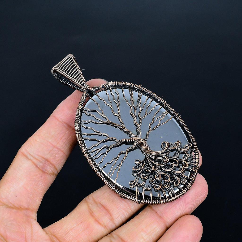 Shungite Pendant, 999 Copper Wire Wrapped Gemstone Jewelry, Handmade Tree Of Life Pendant, For Mother Day