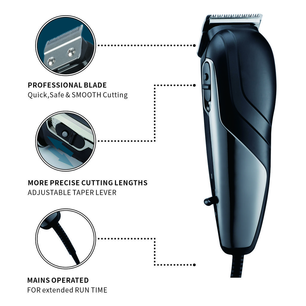 Home Haircutting Corded Clipper Kit with Adjustable Taper Lever, Combs, Scissors,and 10 Coded Guards for Easy Clipping & Trimming