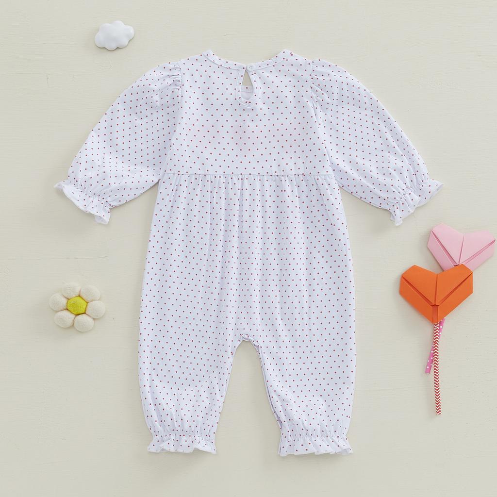 Baby Mädchen Valentinstag Strampler Liebesherz Schleifenmuster Rüschen Rundhalsausschnitt Langarm Neugeborenen Jumpsuit