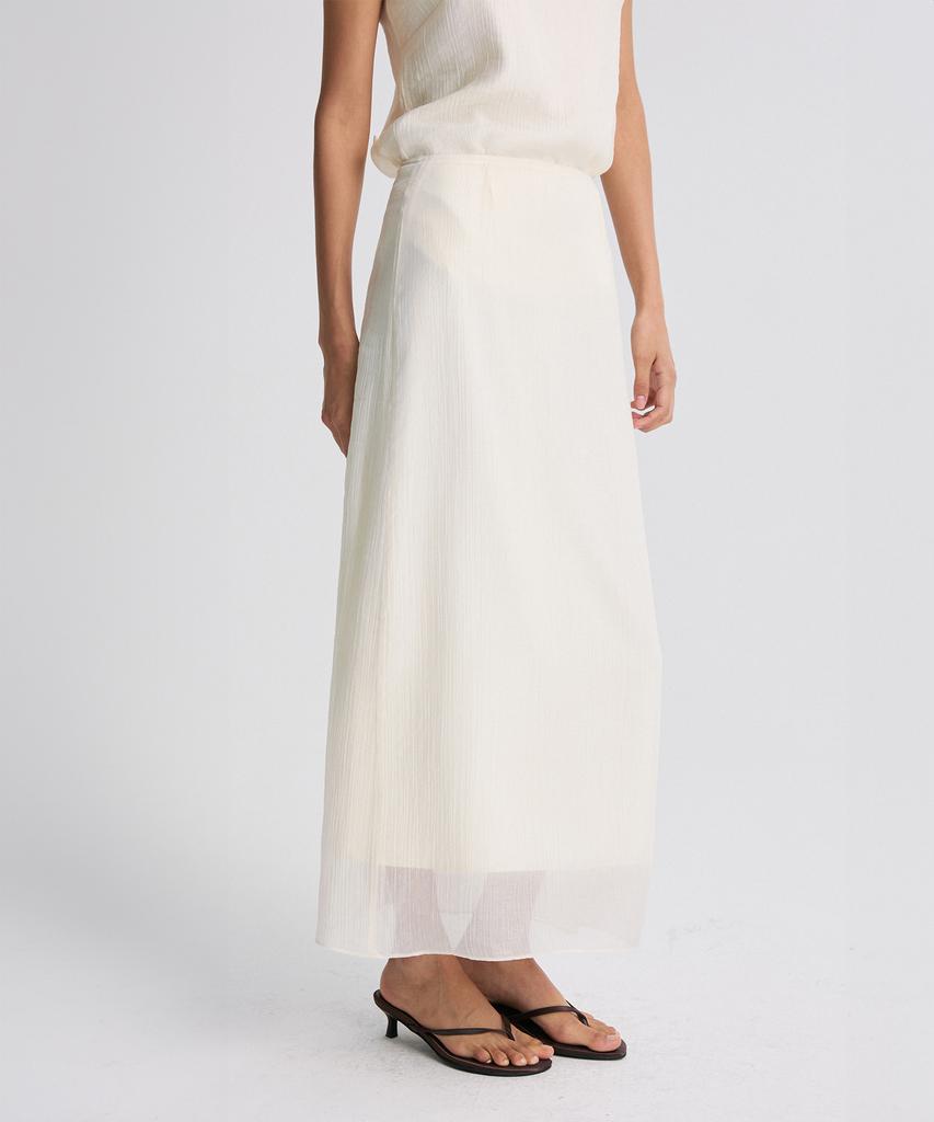 RE RHEE Sheer Layered Slit-Back Midi Skirt Pearl