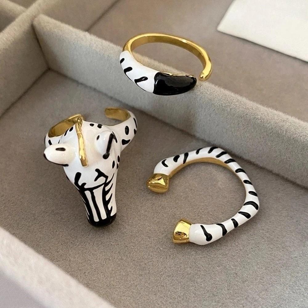 Pony Horse Cartoon Glaze Ring Delicate Opening Finger Ring Aesthetic Animal Horse Ring Set  Lady