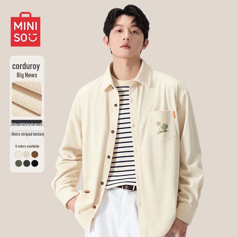 MINISO Men's Retro Corduroy Long-Sleeve Shirt Jacket