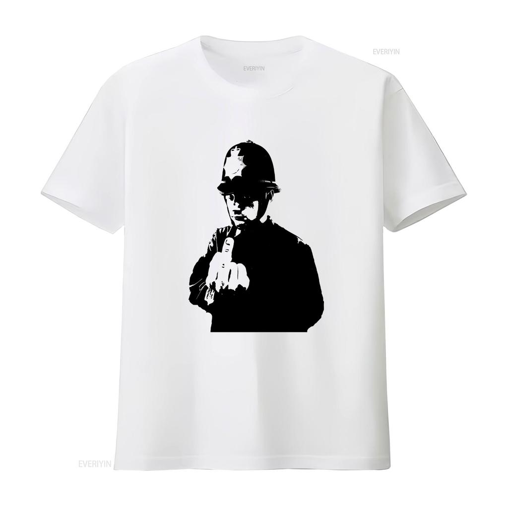 Mens Banksy Rude Policeman Copper Graffiti Art T Shirt Streetwear Fashion vintage Washed Versatile homme Casual streetwear