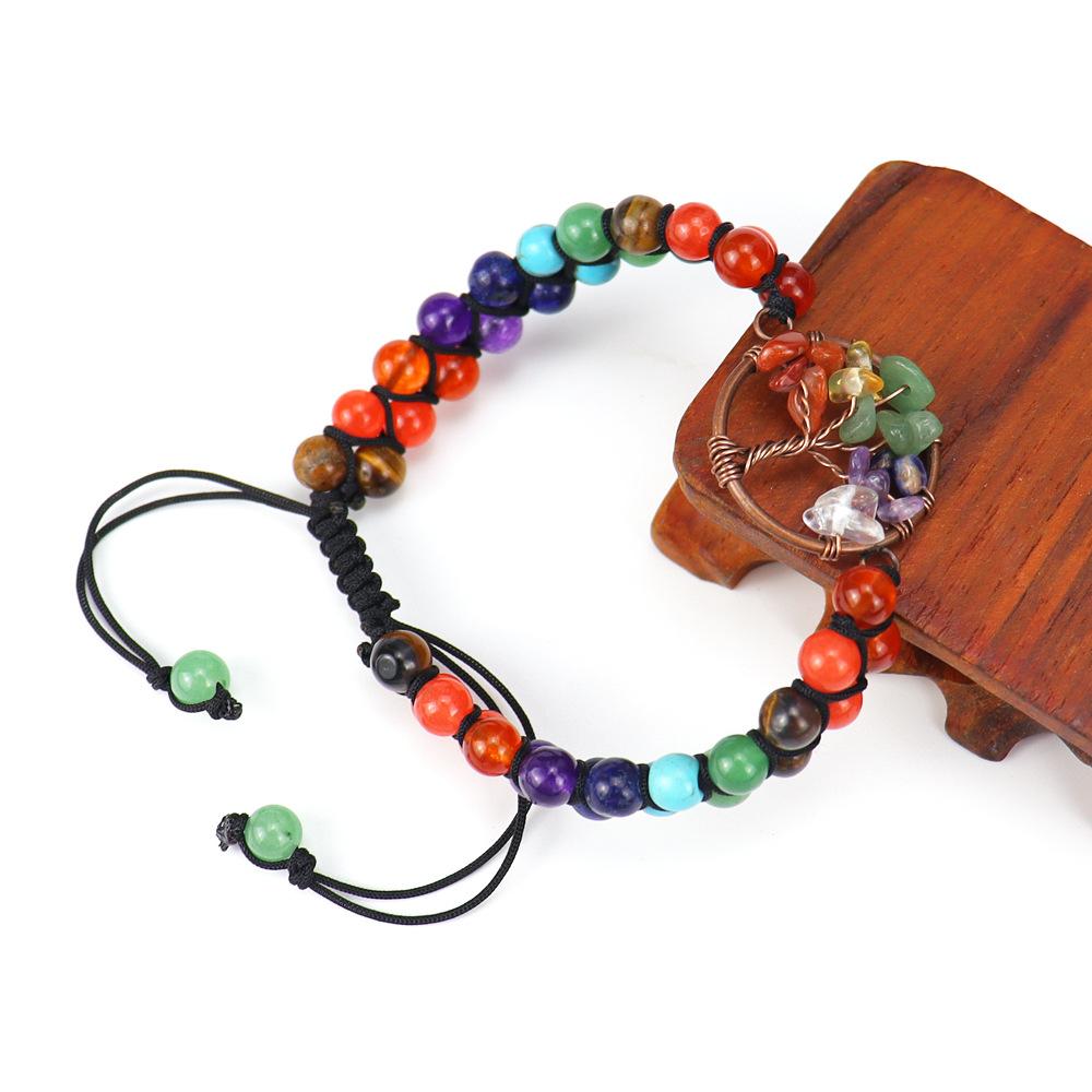 Vintage Handwoven Natural Crystal Red Agate Beads Tree Of Life Bracelet Adjustable B11
