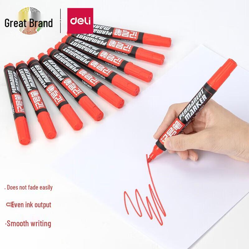 Deli 6881 Red Broad Tip Permanent Markers 10-Pack