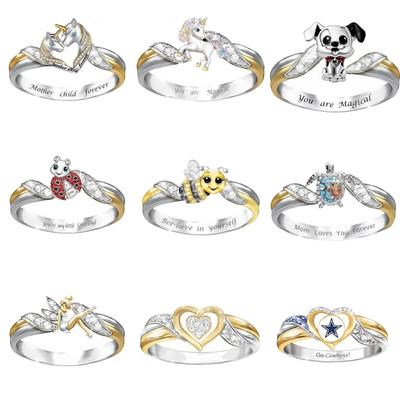 Anillo de Aleación de Abeja para Animales Pequeños de Dos Tonos Chenrui con Goteo de Diamante Occidental