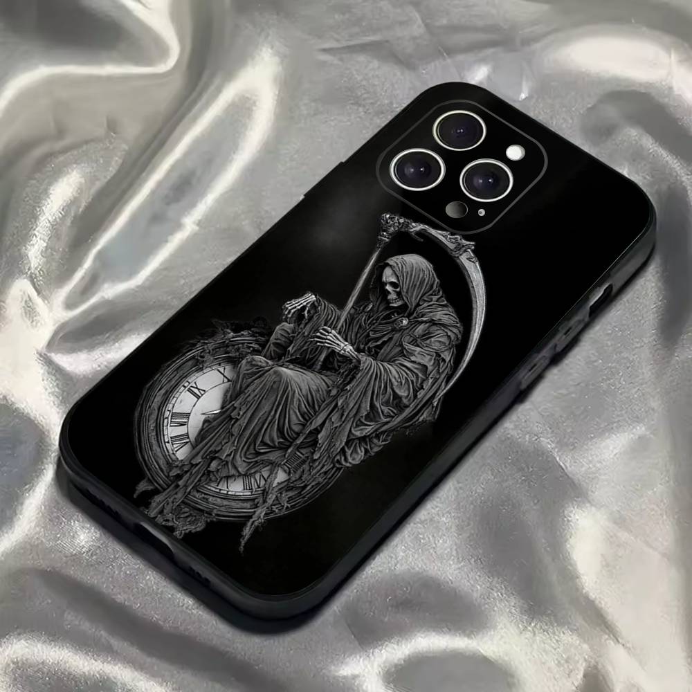 Santa Muerte Art Phone Case For iPhone 16,15,14,13,12,11,Pro,Max,Plus,X,XS,SE4,E,Mini,Soft Black Case