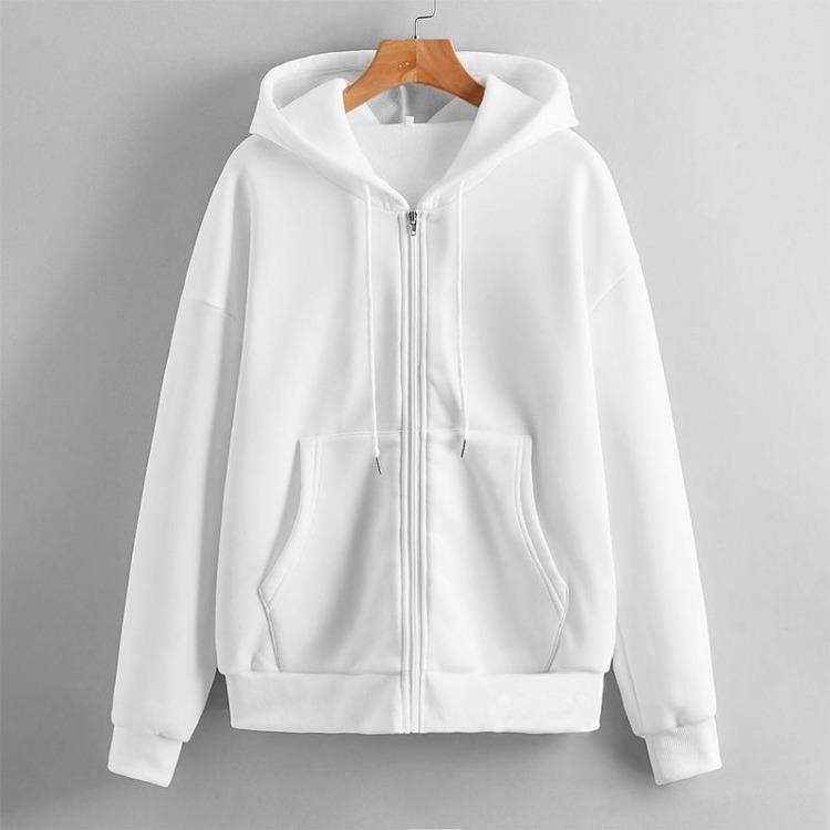 Women's Casual Fleece Zipper Jacket Long Sleeve Loose Solid Color Sweatshirt Top
