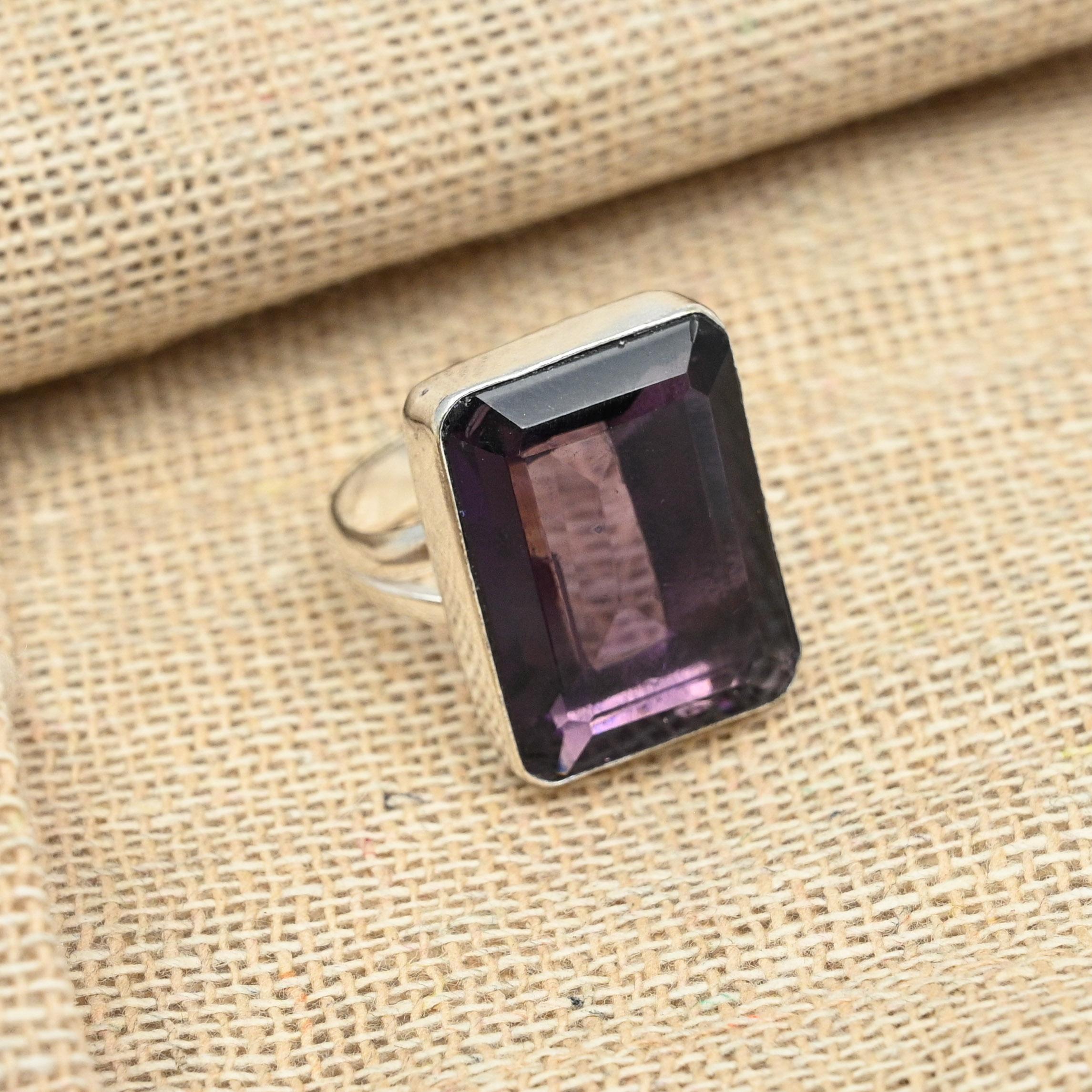 

Великолепный граненый аметист драгоценный камень стерлингового серебра 925 пробы кольцо ювелирные изделия ручной работы 11.5