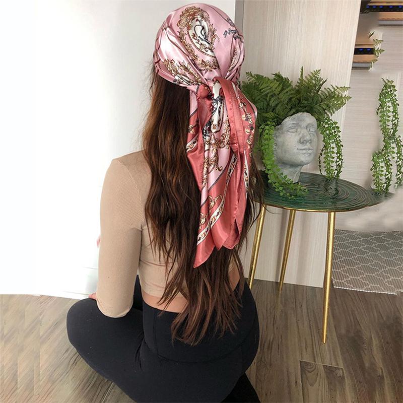 90*90cm Quadratische Seidenschals Damen Hijab Schals Mode Druck Halstuch Femme Kopftuch Foulard Bandana Strand Pareo