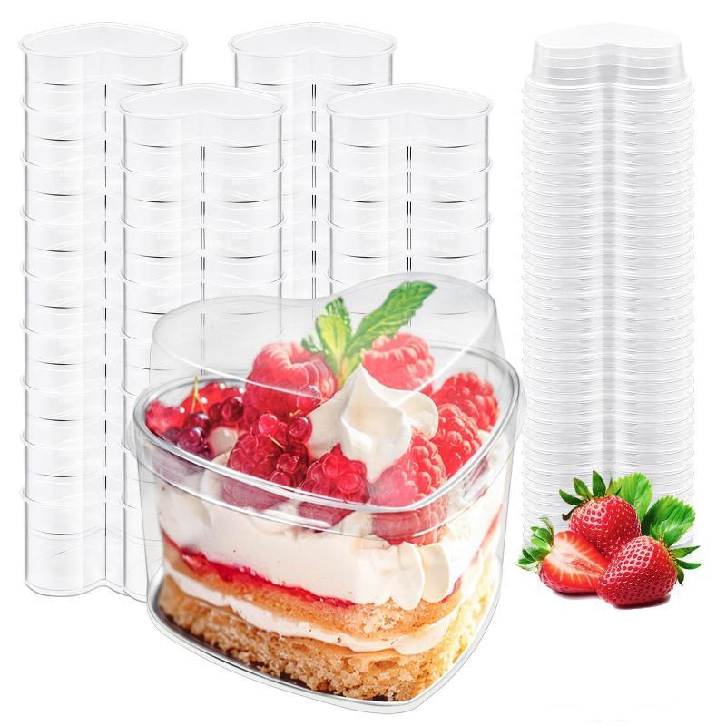 10 Pack Heart Shaped Clear Plastic Dessert Cups With Lids Reusable Food Grade For Wedding Party Valentines Day Dessert Serving