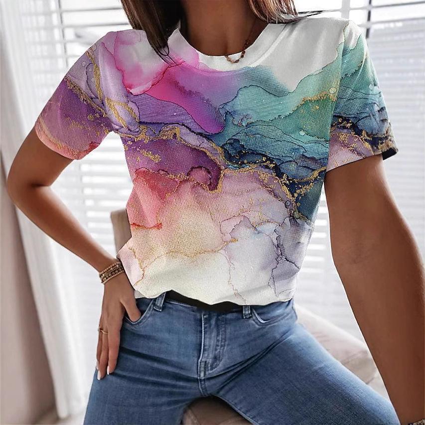 Short sleeved 3D digital printed cross-border new summer women's T-shirt fashion trend 2879 EMA