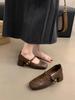 New rough mid-spring shallow mouth 2025 Mary Jane shoes women's skirt with shallow mouth single shoes French retro heel square head