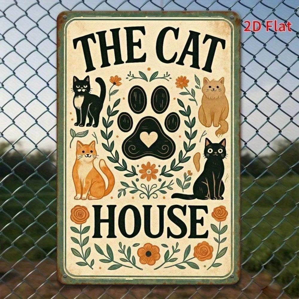 Vintage Floral Cat Metal Sign 8x12 Inch Rustic Farmhouse Wall Art Cute Animal Home Decor
