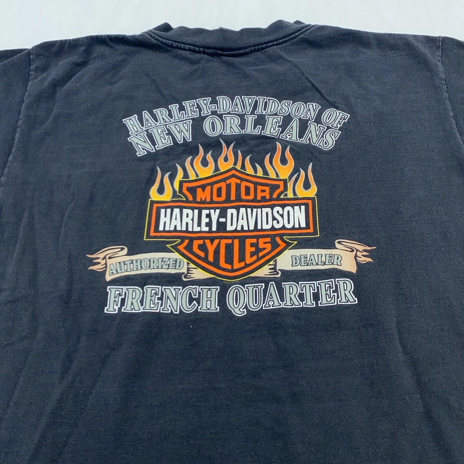 vtg HARLEY DAVIDSON SKULL NEW ORLEANS FLAMES T-Shirt LARGE biker motorcycle S