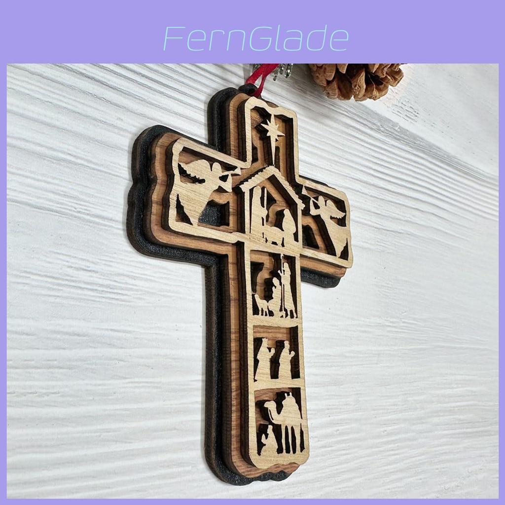 Multi-layer Wooden Cross Christmas Ornament Decorative Hanging Piece For Parties