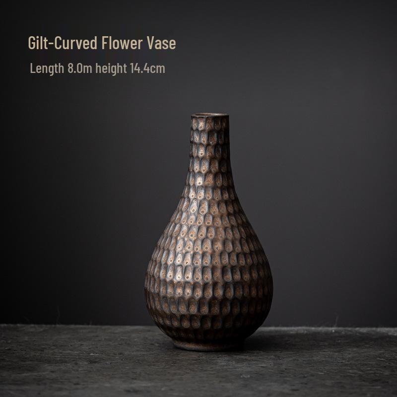 Gilt Zen Retro Pottery Vase for Dried Flower Arrangements - Small Ceramic Ornament