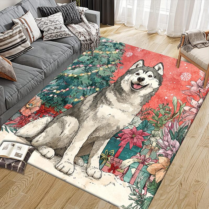 Christmas dog Home Sofa Decoration for Living Room & Bedroom, Non‑Slip Play Flannel Floor Mat for Game Room