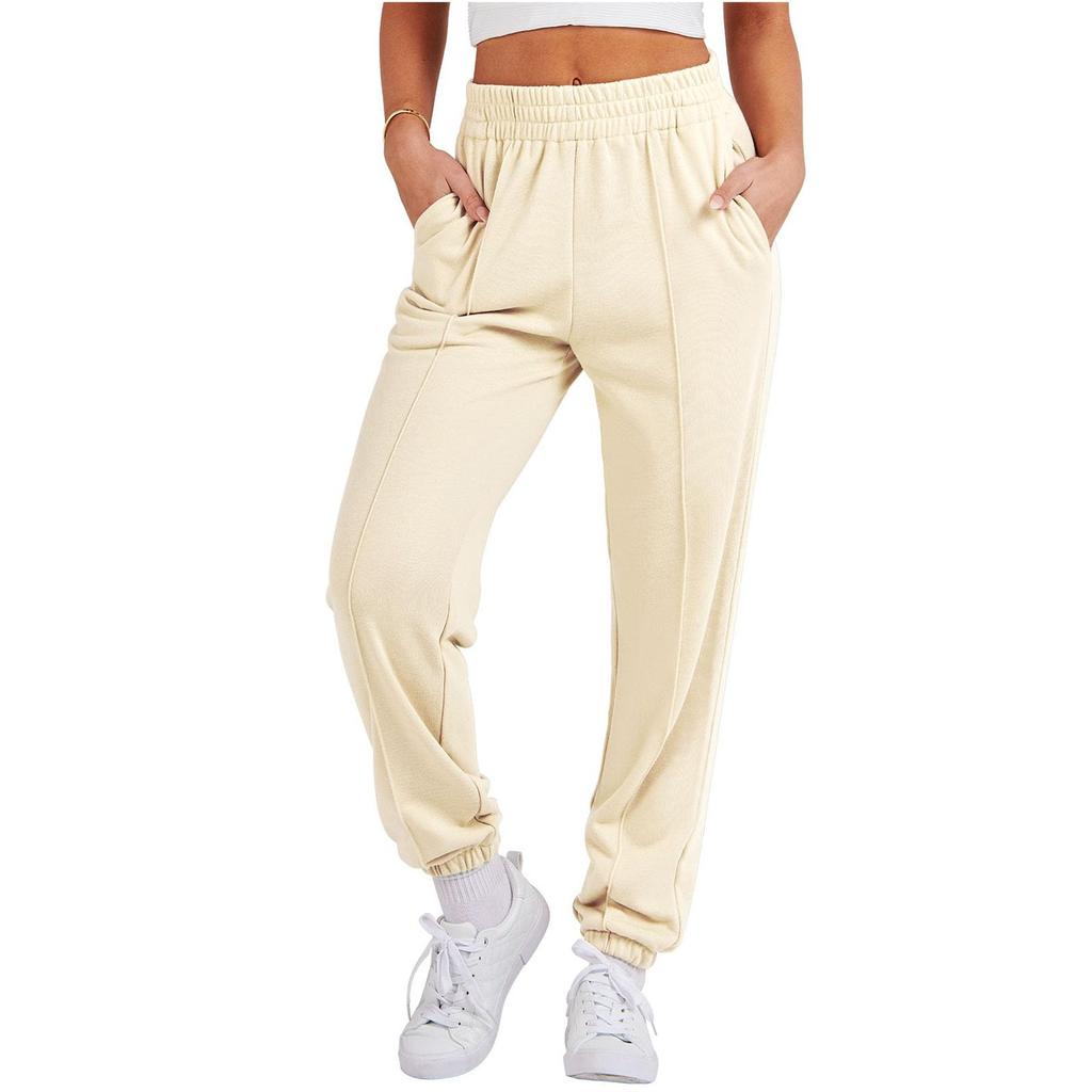 Pantaloni casual de damă cu talie înaltă, de culoare solidă, pantaloni de jogging sport, cu buzunare