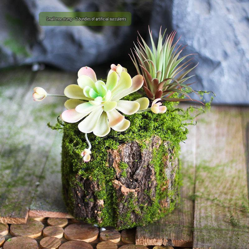 Forest Style Artificial Tree Stump with Moss Bark - Kindergarten and Country Style Decorative Ornament, Perfect for Landscaping or Inserting Flowers.