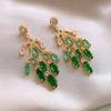 Silver Needle New Chinese Zircon Leaf Water Drop Earrings Light Luxury Premium Sense Earrings Retro Court Style Temperament Earrings Women