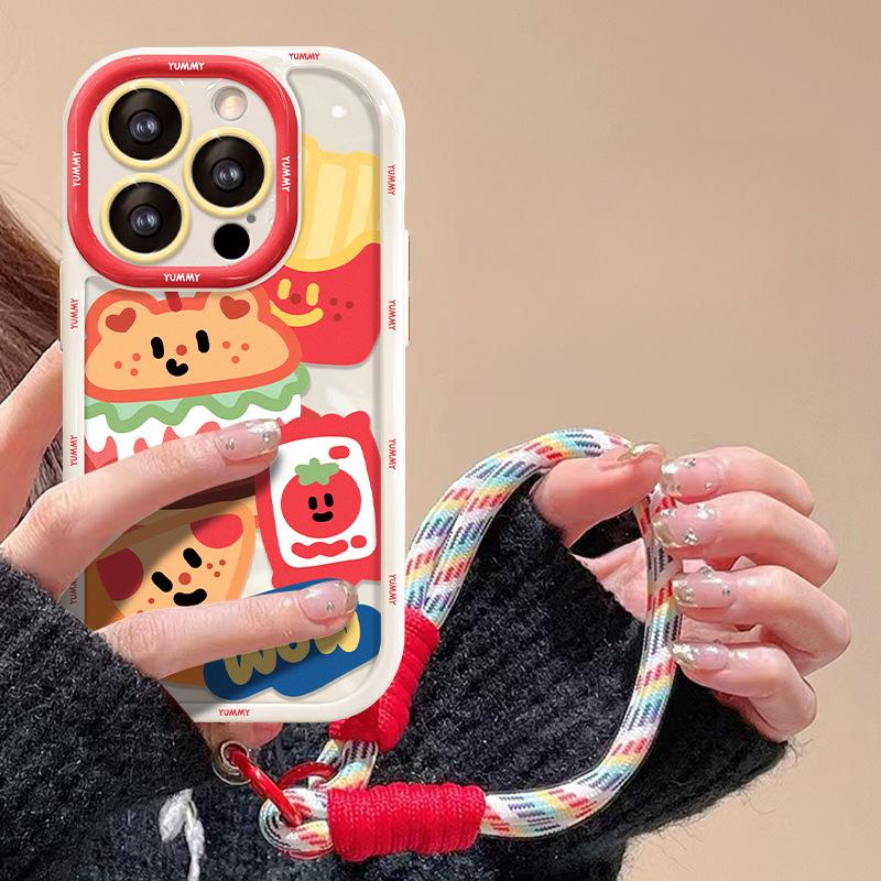 Applicable To Vivos17 Mobile Phone Case X90/80pro Cartoon Hamburger Lanyard Y52s High-end Silicone Protective Case