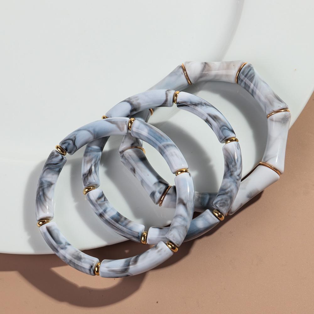 3pcs Vintage Bamboo Curved Tube Bracelets for Women Men Punk Colorful Resin Beaded Elastic Stackable Bangles Couple Jewelry Gift