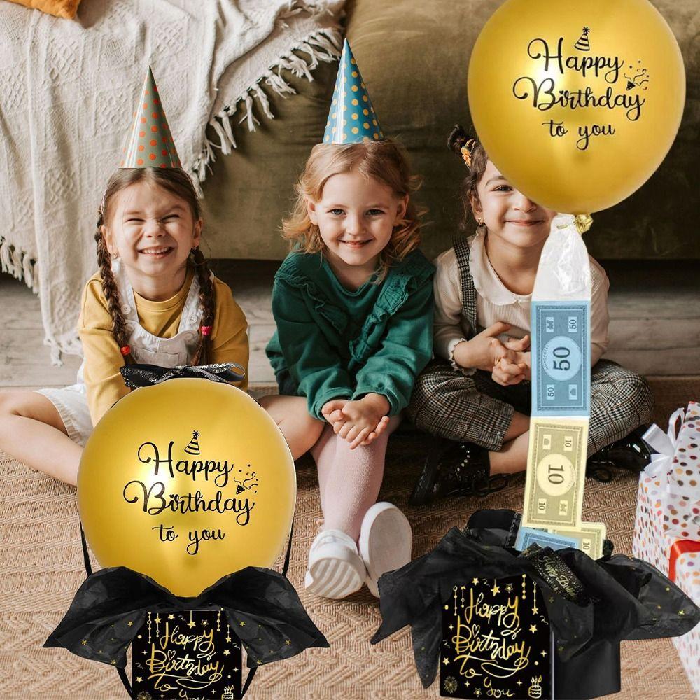 Black Gold Birthday Money Box Funny Balloon Money Pull Box Money Holder  Kids Gift