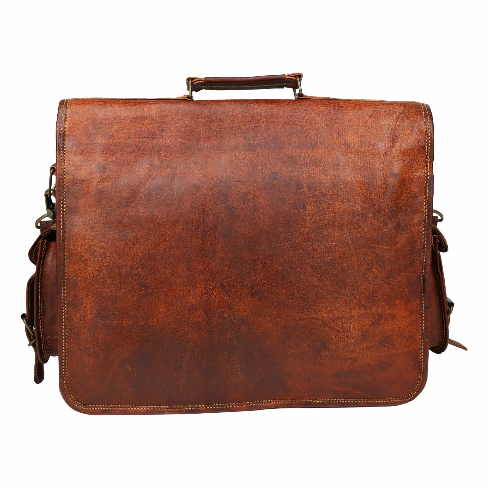Большая мужская винтажная коричневая кожаная сумка-мессенджер из натуральной кожи — фото 5