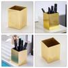 Stylish Gold Stainless Steel Pen Square Tool Pencil Desktop Storage Perfect for Storing Makeup Art Flower Toothbrush Trash and Perfect for Organizing