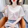 Hot Stamping Butterfly Knot Pure Cotton Short Sleeved T-shirt for Women's Summer New Loose Niche Top