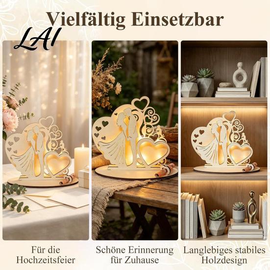 Wooden Ornament for Wedding Couple Ornaments with LED Lights Romantic Statue Heart Handcrafted Light Design Warm Glow Tabletop Night & Bedroom