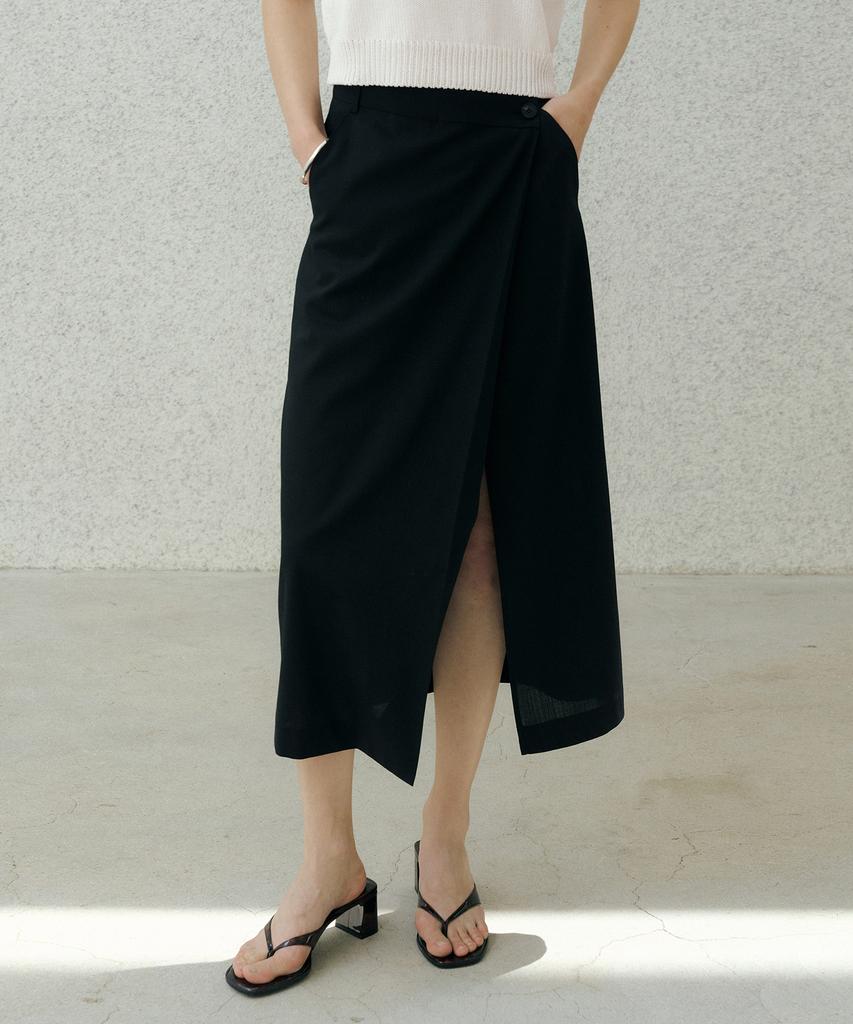 OCTETTE Summer-Wool Classic Wrap Skirts_Black