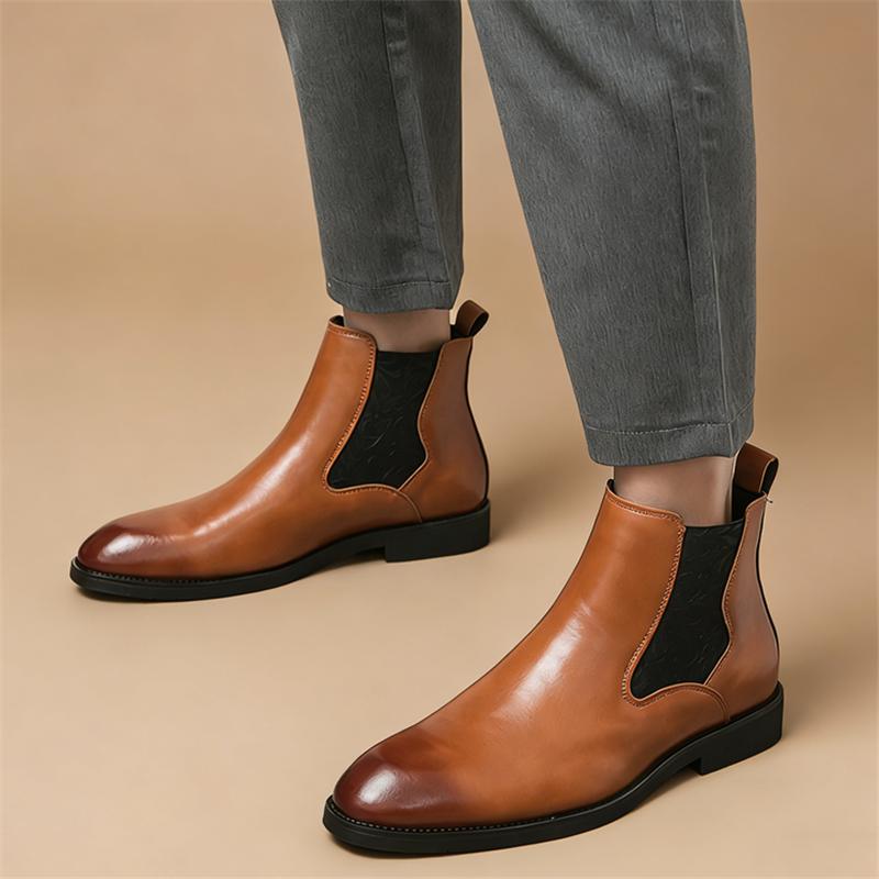Wintermode Neue Hohe Stiefeletten Herren zum Hineinschlüpfen Chelsea Braune Knöchelhohe Stiefel Britische Marke Designer Lässige Stiefel Formelle Luxus Schuhe