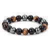 Tiger Eye & Volcanic Rock Beaded Magnet Bracelet with Obsidian Gallstone