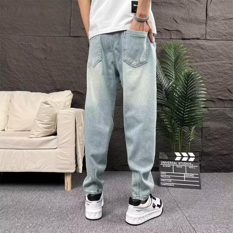 Frühling und Sommer Lässig Rüpel Gutaussehend Gewaschen Retro Hellblaue Jeans Herren Gerade Locker und Vielseitig