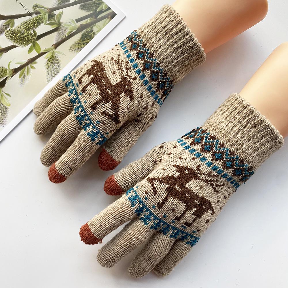 

Женские зимние перчатки с сенсорным экраном - Флисовая подкладка, Шерсть, Дизайн с мультяшным оленем, Теплый аксессуар для велоспорта One Size