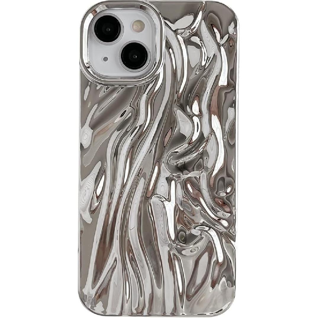 Caseative for iPhone 13 Case,Pleated Water Ripple Chrome Wave Pattern Soft Phone Case (Gold) серебряный