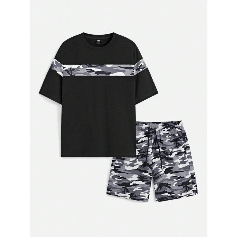 Summer Daily Men's Casual Shorts 3D Black And White Printed Men's T-shirt Shorts Set Urban Street Men Fashion Short Sleeves
